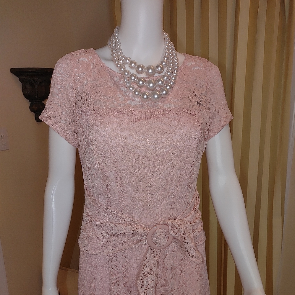PERCEPTIONS PEACH LACE DRESS M - Picture 4 of 9